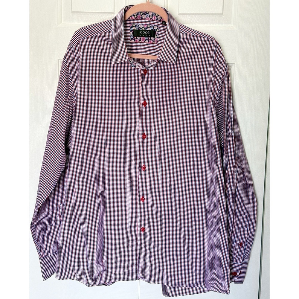 Coogi Luxe Red/blue Plaid With Floral Accents Long Sleeve Shirt 3XL